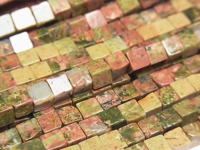 Unakite Cube 4x4x4mm 1strand beads (aprx.15inch/36cm)