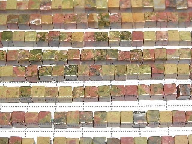 Unakite Cube 4x4x4mm 1strand beads (aprx.15inch/36cm)