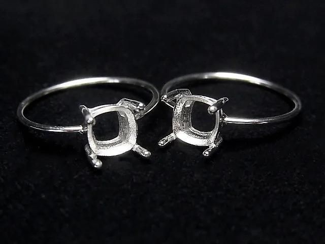 Silver925 Ring Frame (Prong Setting)Square Faceted 6mm Rhodium Plated 1pc