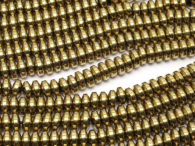 Magnetic! Hematite Rondelle 4x4x2mm Gold Plated 1strand beads (approx. 15 inches/38 cm)