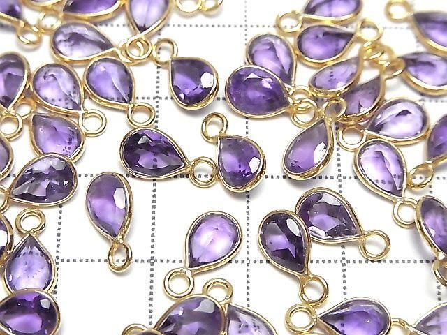 High Quality Amethyst AAA Bezel Setting Pear shape Faceted 8x6mm 18KGP 3pcs