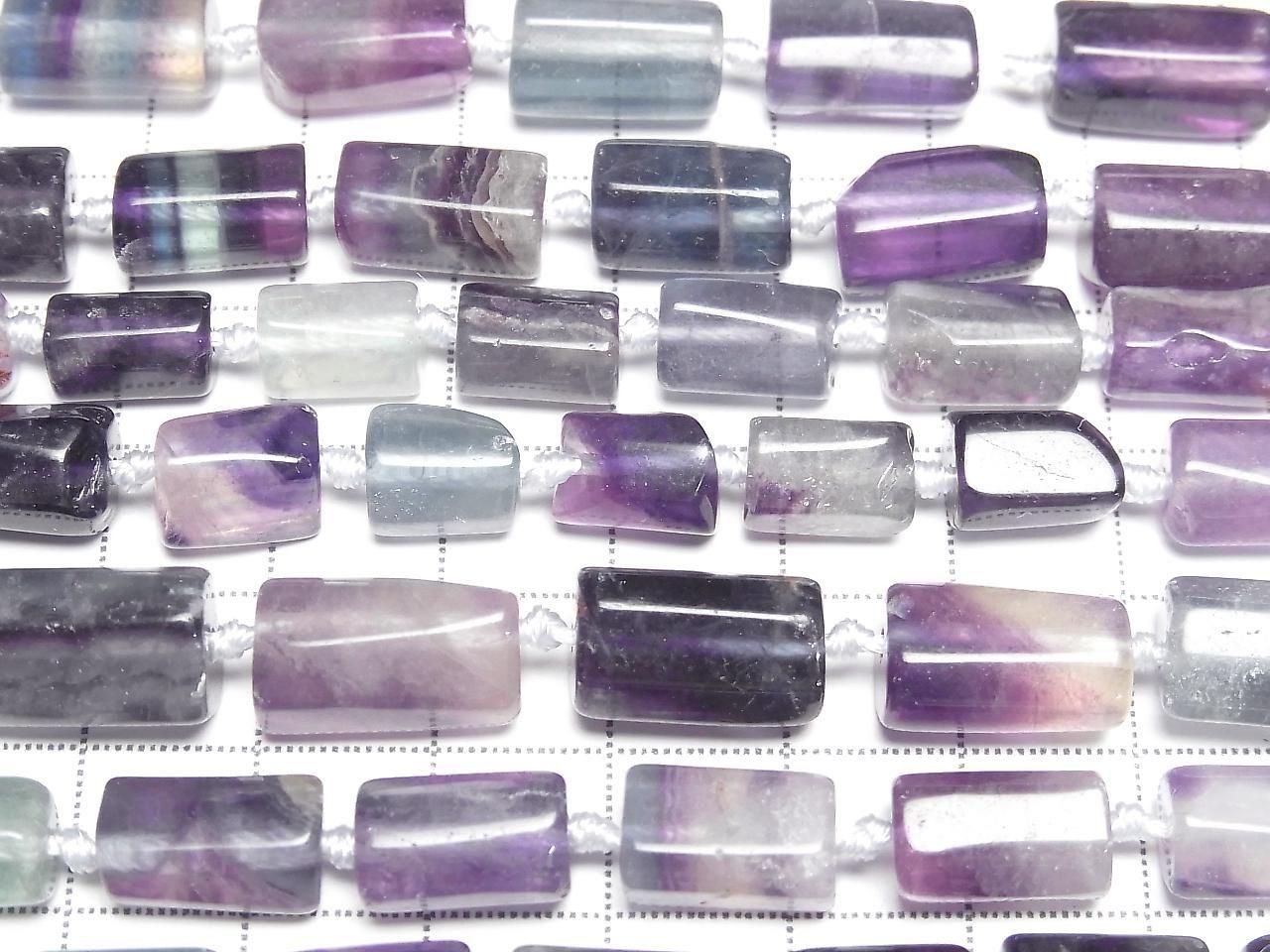 Multicolor Fluorite AA++ Rough Tube-Faceted Nugget 1strand beads (approx. 15 inches/38 cm)