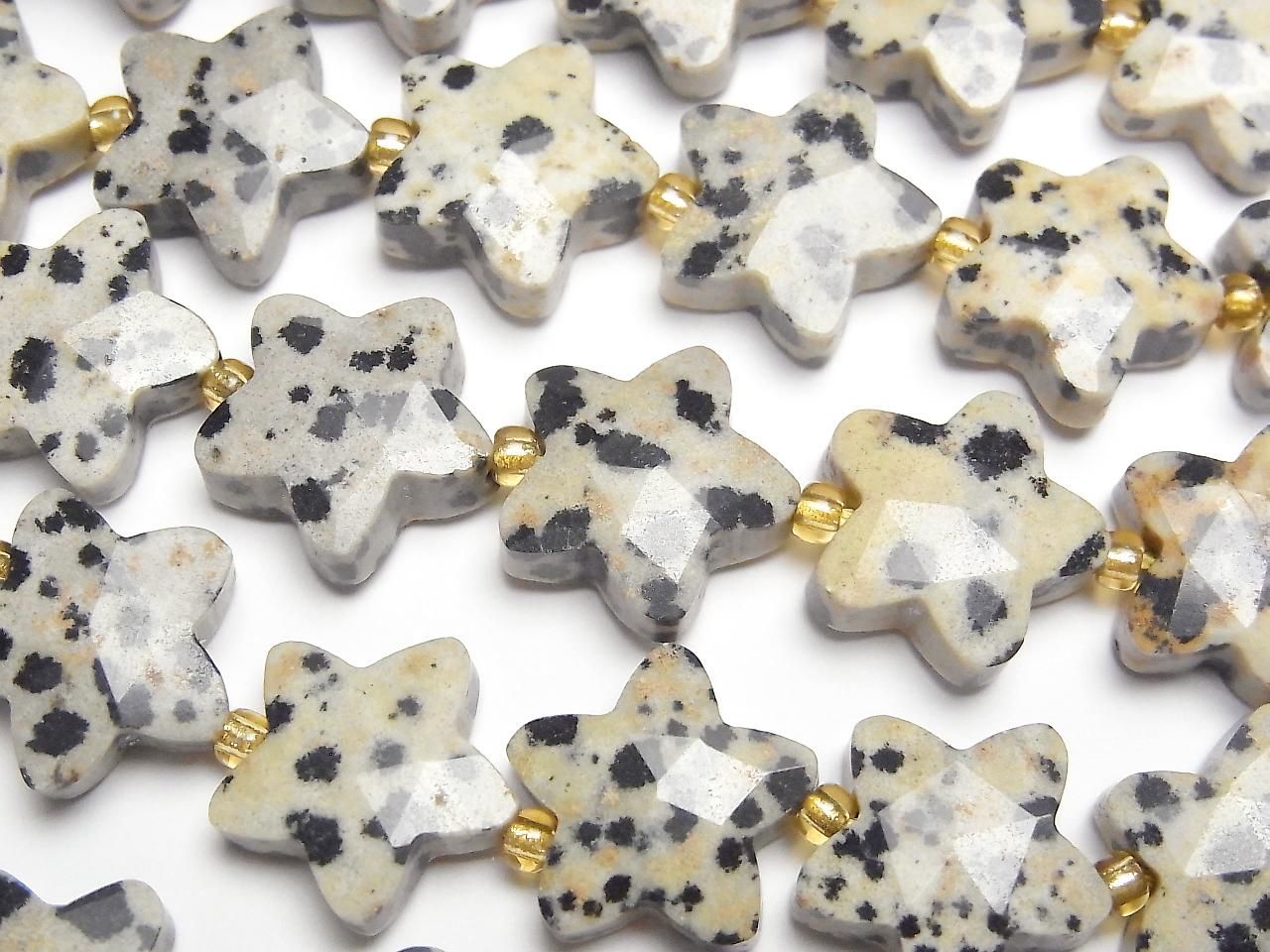 Dalmatian Jasper Faceted Star 14x14mm half or 1strand beads (approx. 15 inches/36 cm)