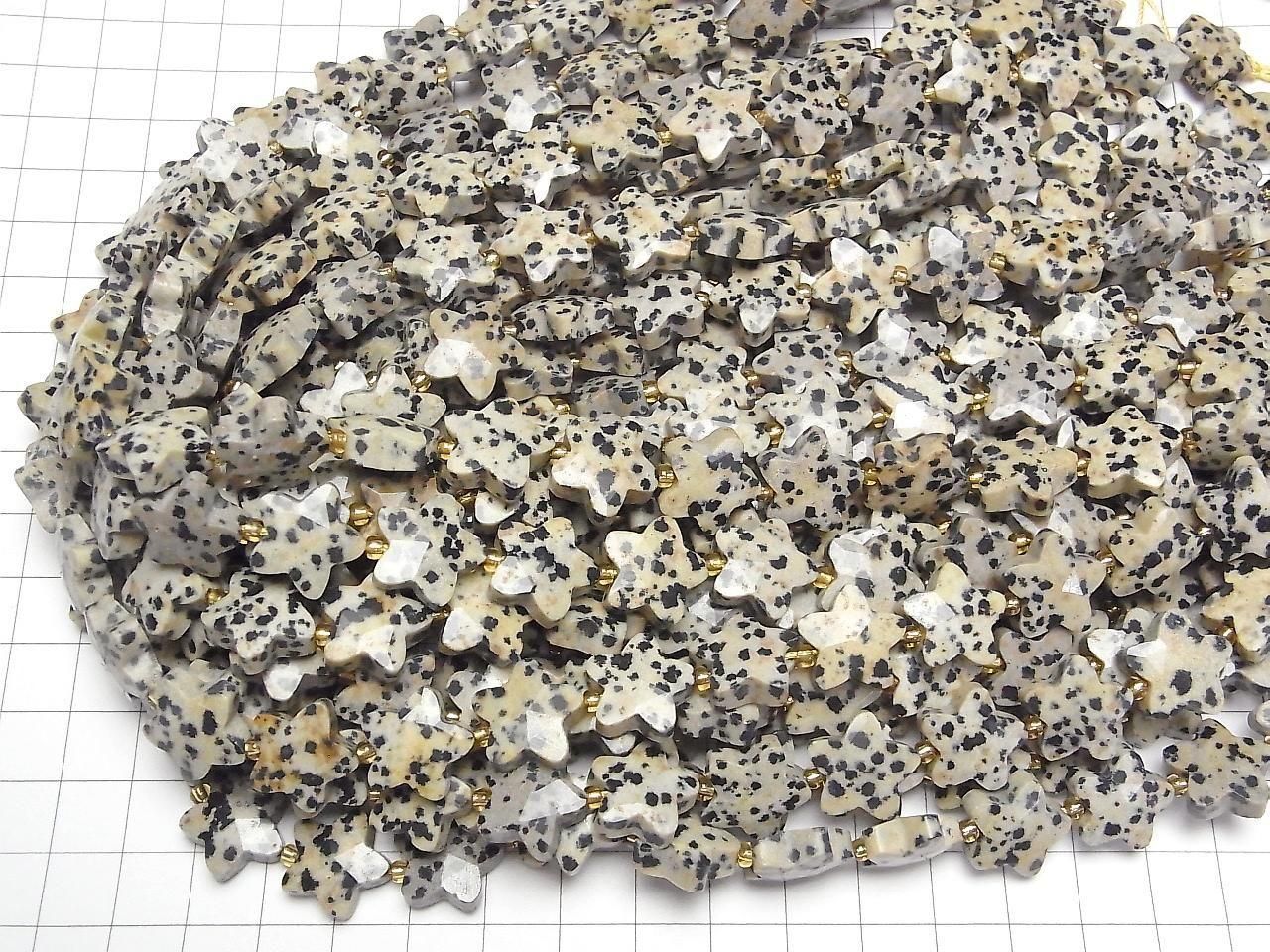 Dalmatian Jasper Faceted Star 14x14mm half or 1strand beads (approx. 15 inches/36 cm)