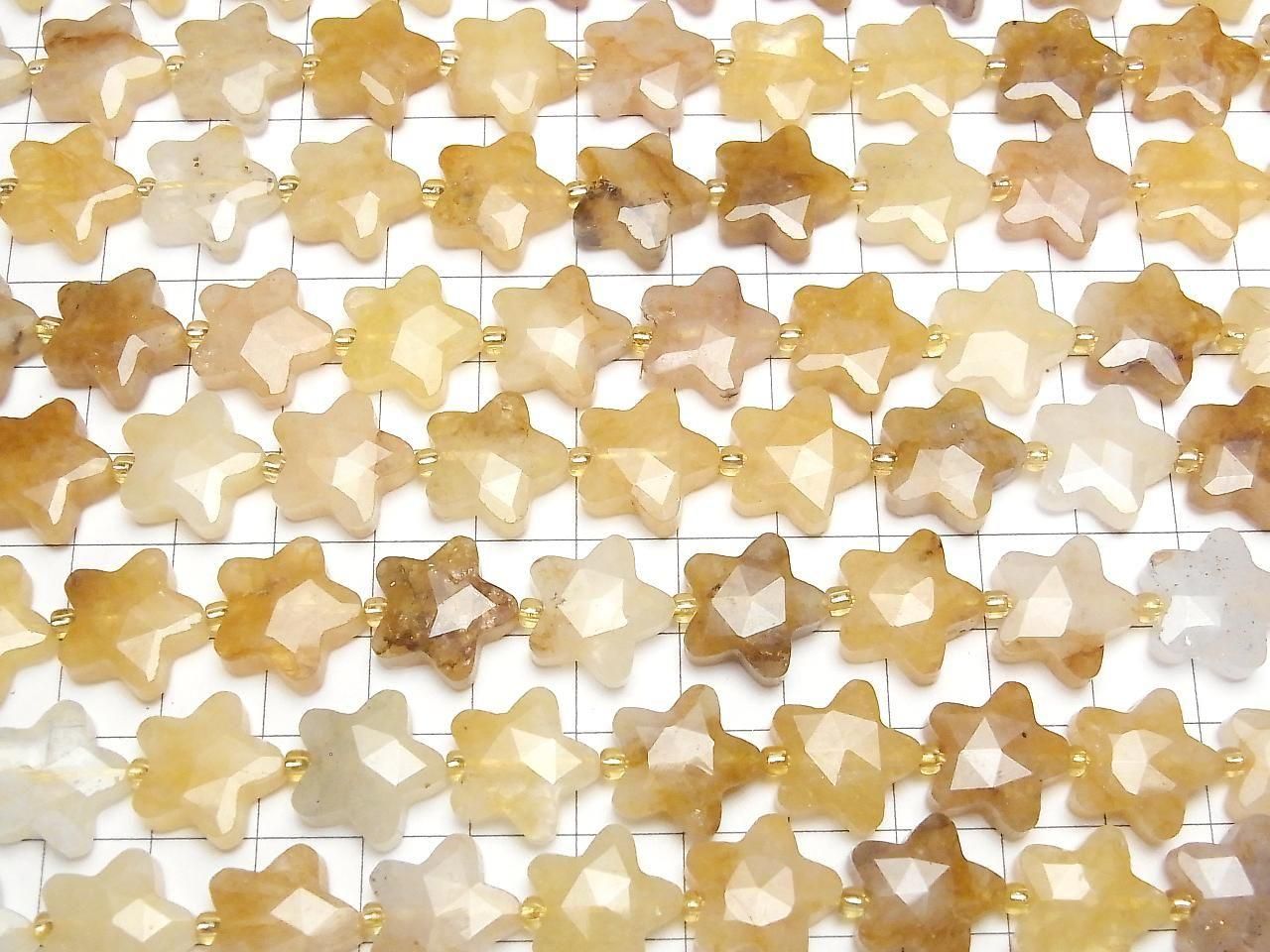 Yellow Hematoid Quartz Faceted Star 14x14mm half or 1strand beads (approx. 15 inches/36 cm)