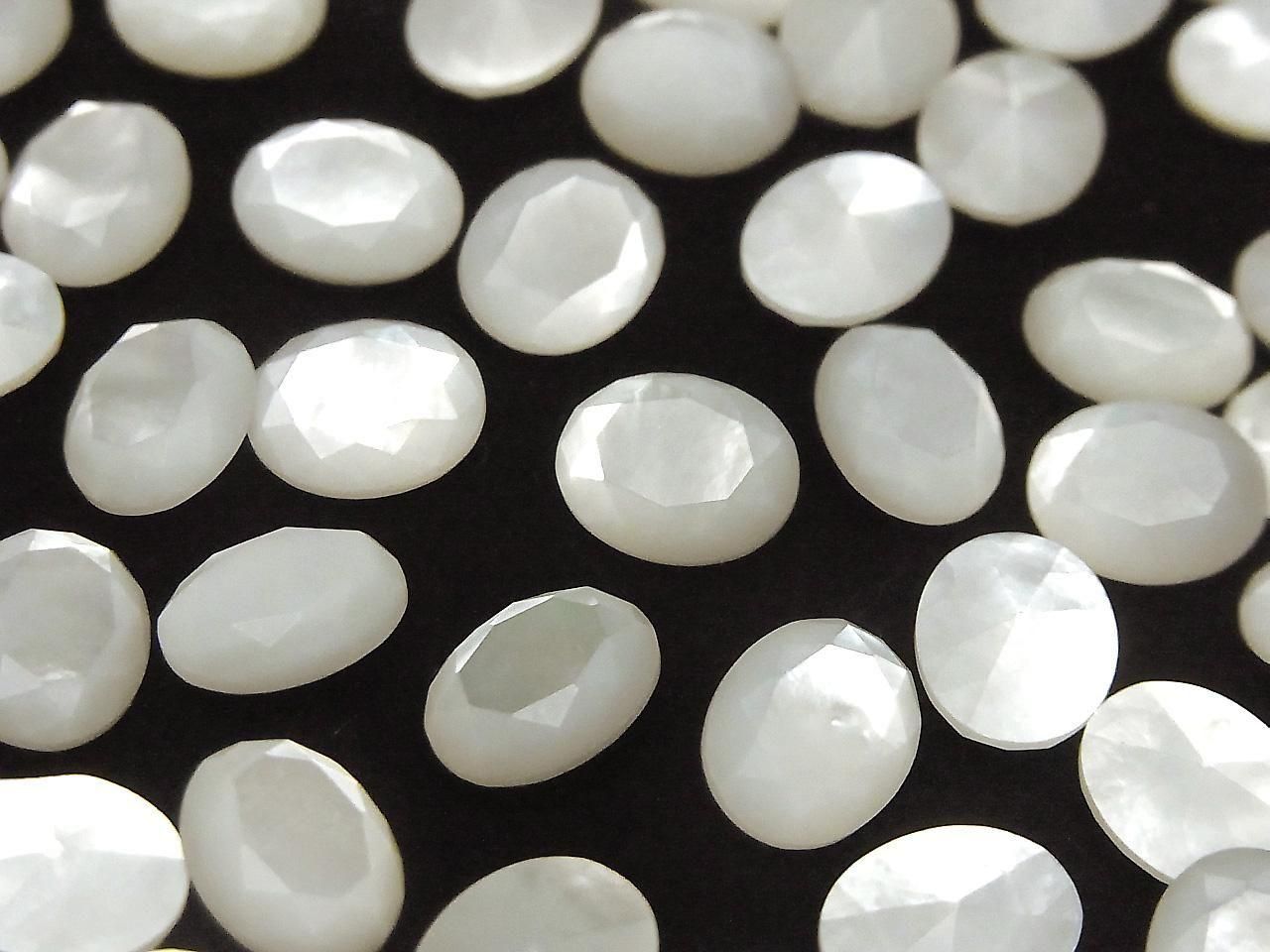 White Shell (Silver-lip Oyster) AAA Loose Stone Oval Faceted 10x8mm 3pcs