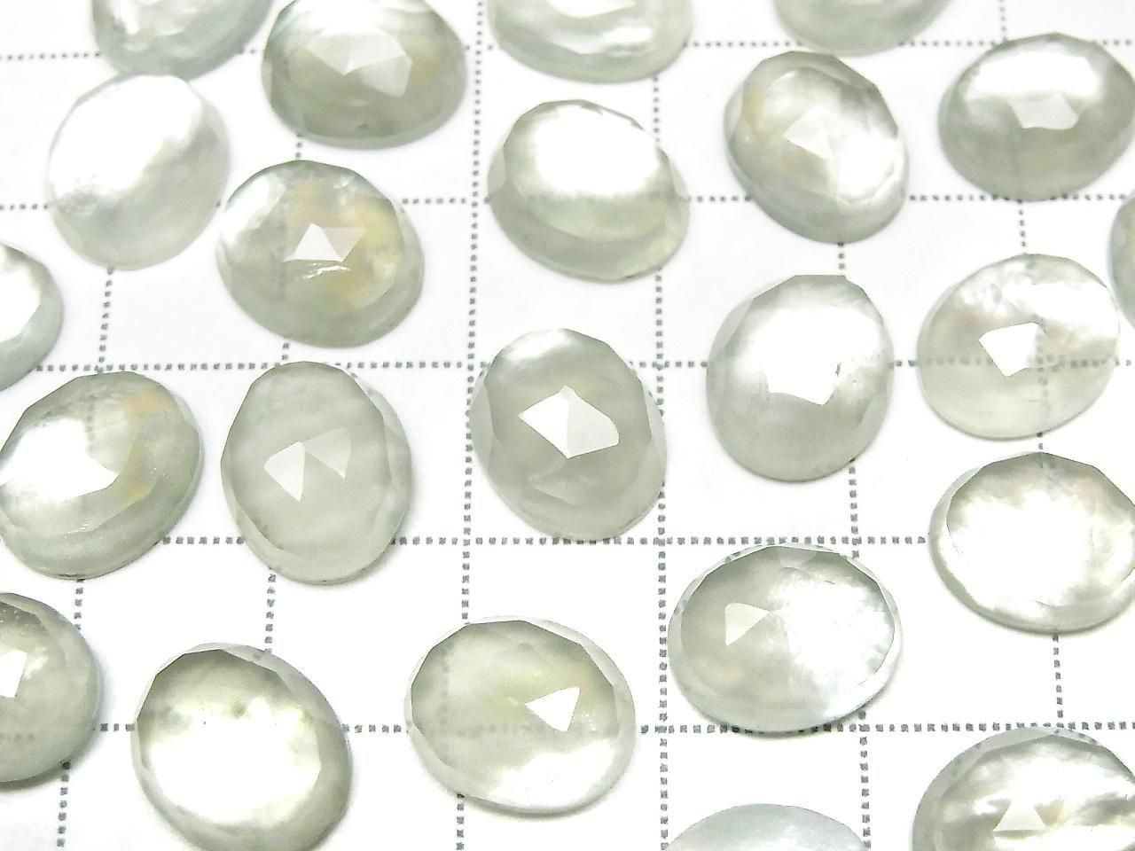 White Shell x Green Amethyst AAA Oval Rose Cut 12x10mm 2pcs