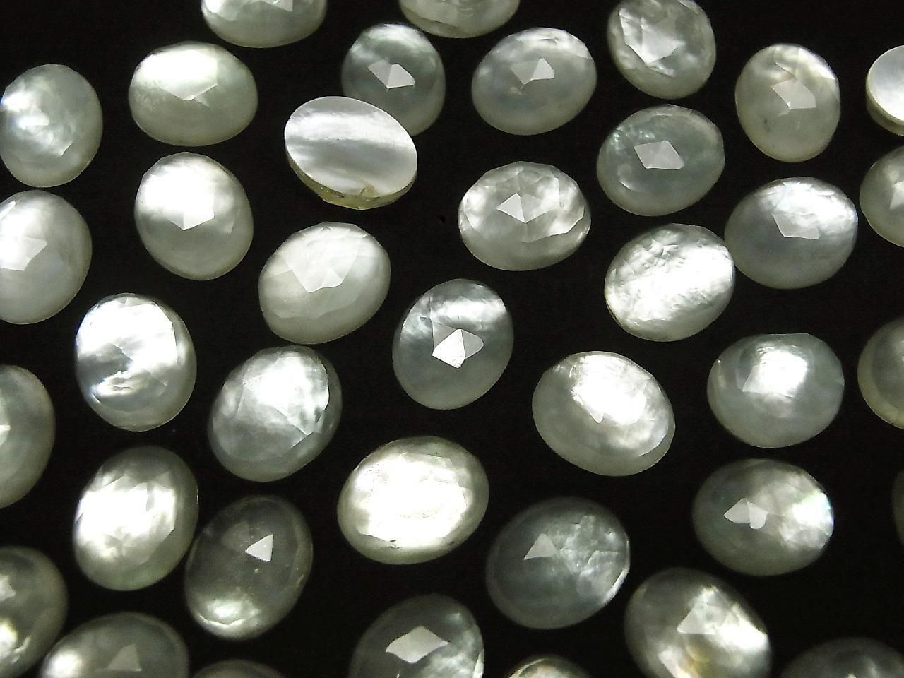 White Shell x Green Amethyst AAA Oval Rose Cut 12x10mm 2pcs