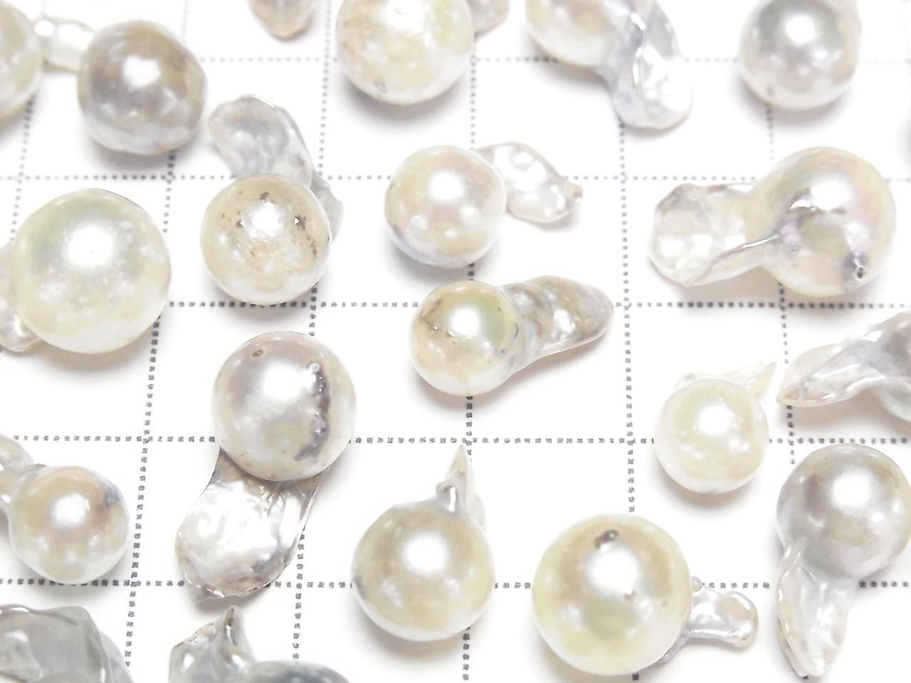 Akoya Pearls Baroque Fin Pattern 6.5-10mm white-silver Untreated 3pcs