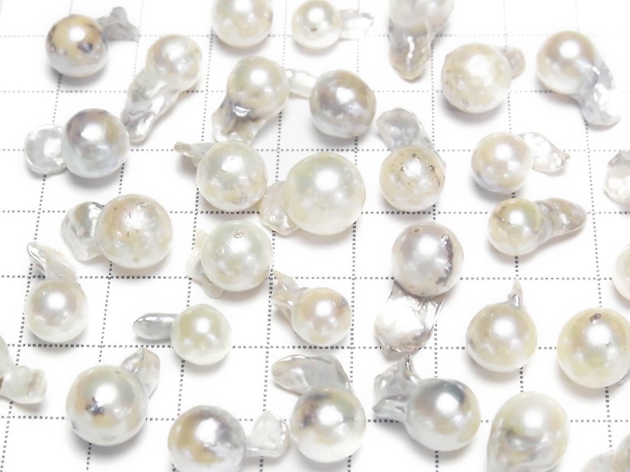 Akoya Pearls Baroque Fin Pattern 6.5-10mm white-silver Untreated 3pcs