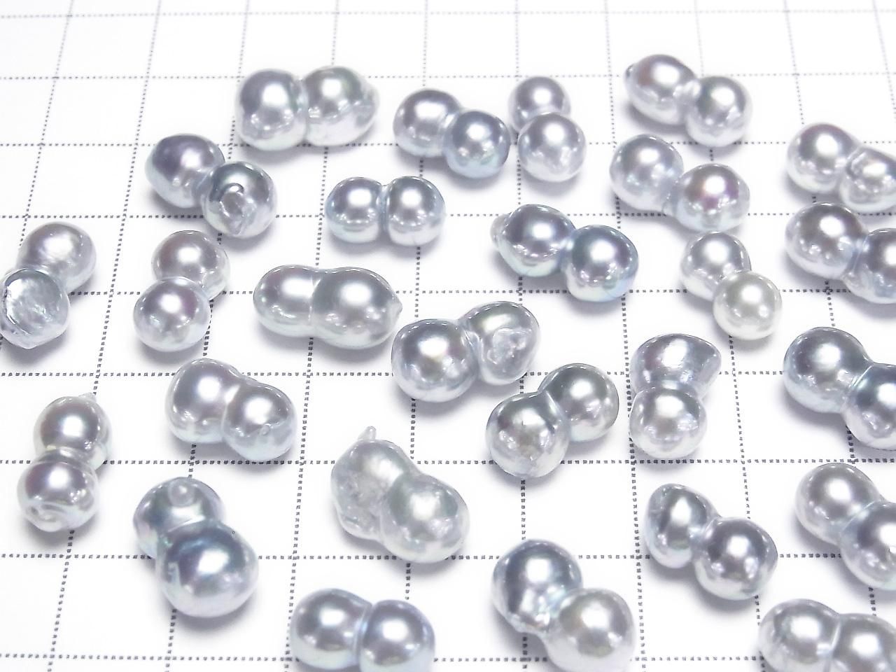 Akoya Pearls AAA- Natural Twin Pearl 6.5-8.5mm Silver-Blue Untreated 1pc