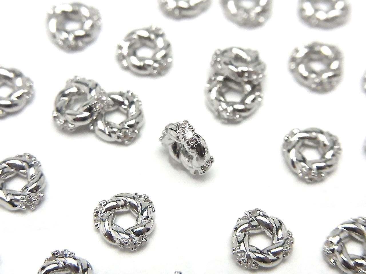 Metal parts Rondelle 6x6x2mm Silver color (with CZ) 2pcs