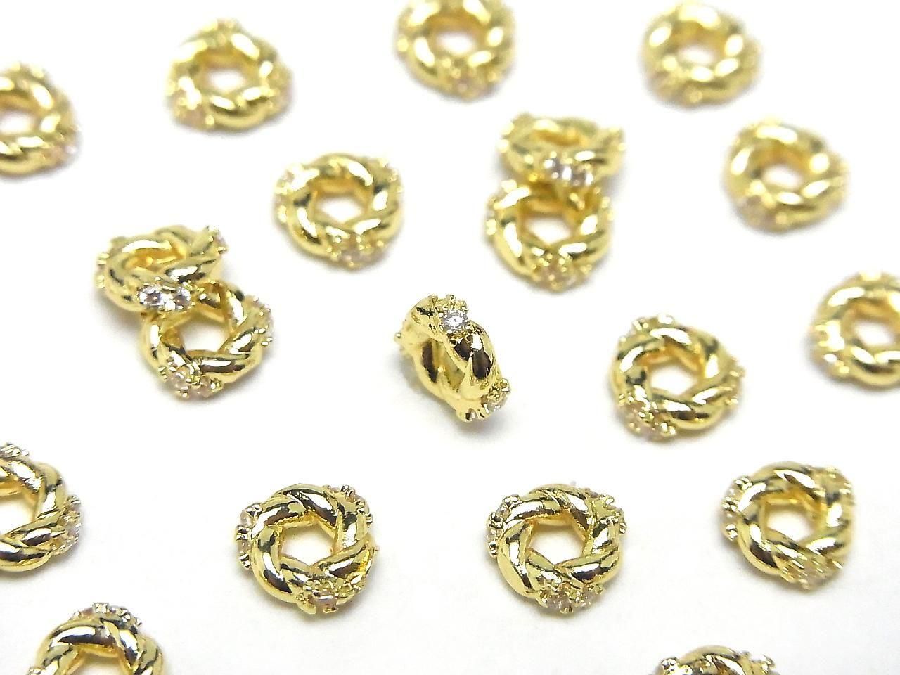Metal parts Rondelle 6x6x2mm Gold color (with CZ) 2pcs