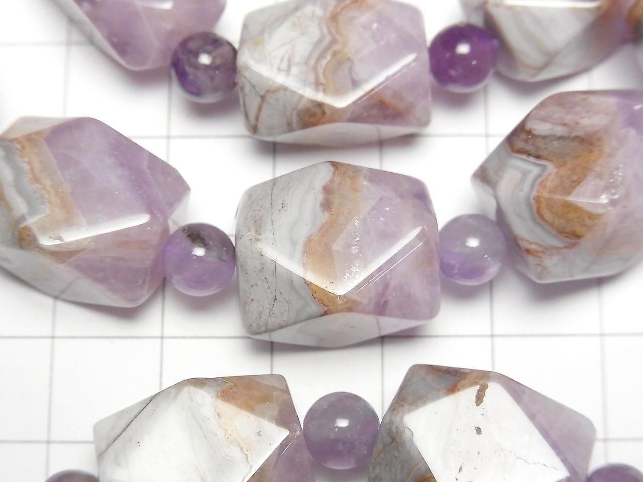 Amethyst Rectangle Faceted Tube & Round 6mm 1strand beads (Bracelet)