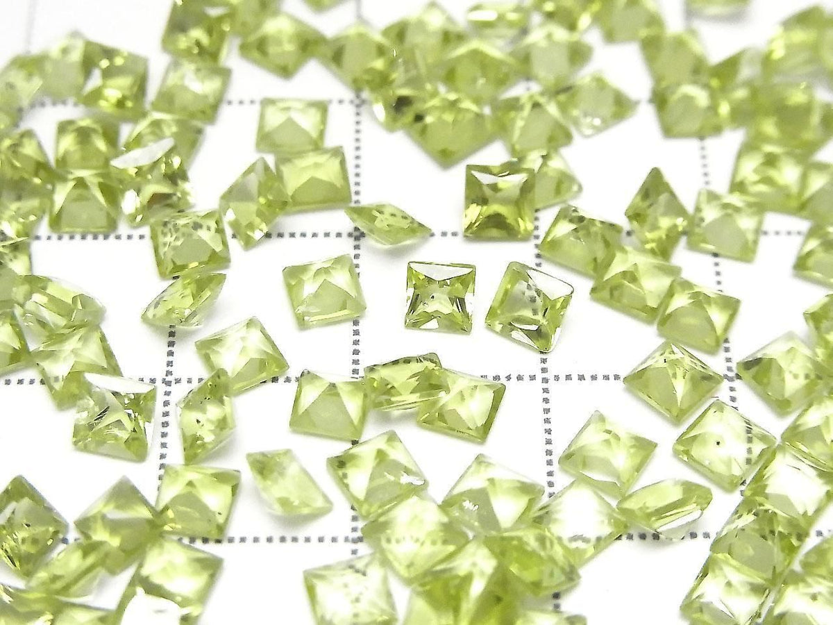 High Quality Peridot AAA Loose Stone Princess Cut 4x4mm 3pcs