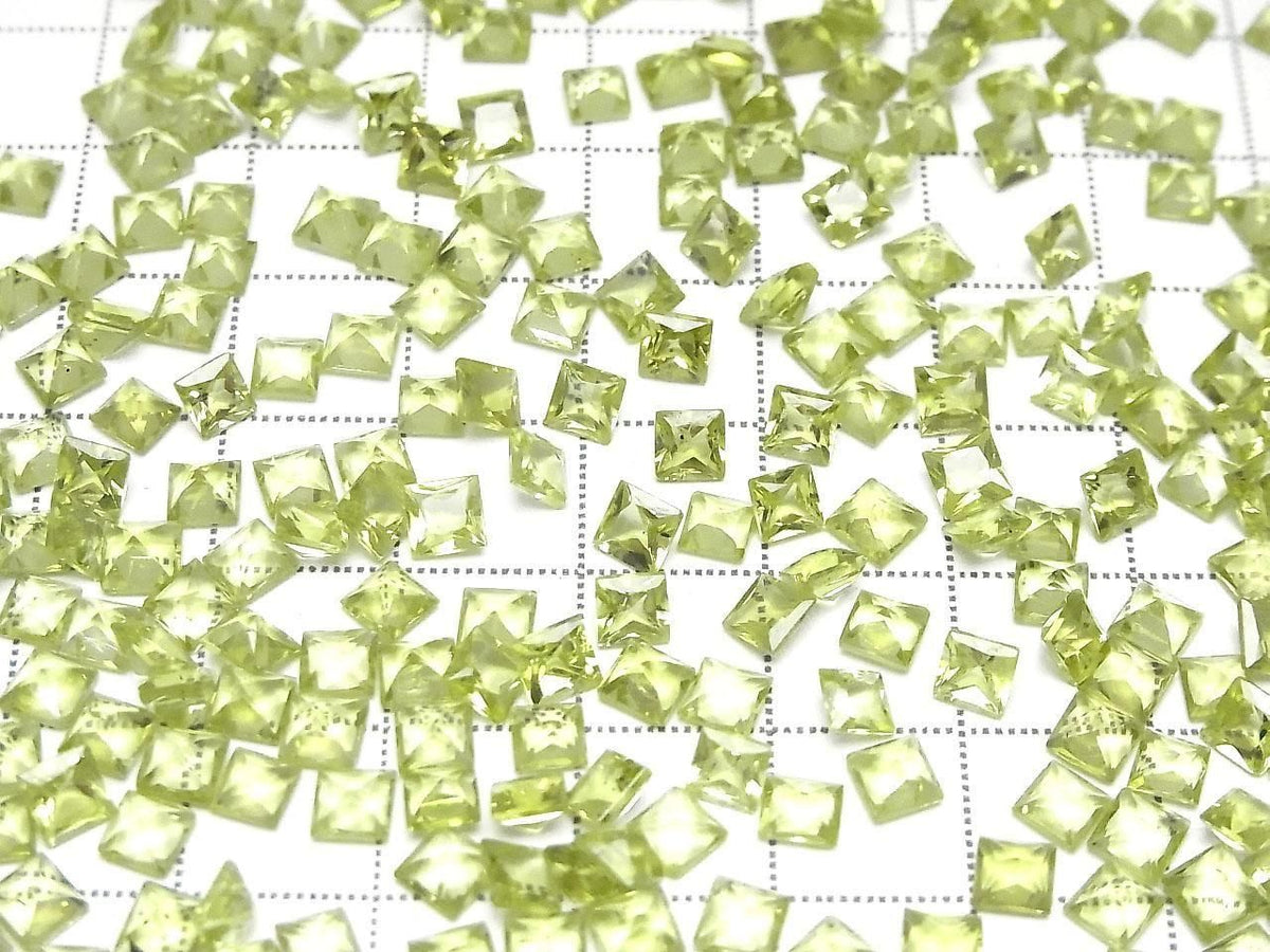 High Quality Peridot AAA Loose Stone Princess Cut 4x4mm 3pcs