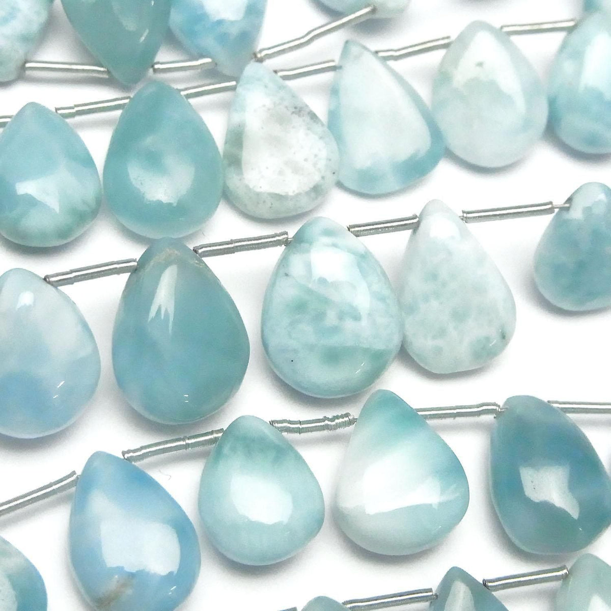 Larimar Pectolite AA++ Pear shape (Smooth) half or 1strand beads (18pcs )