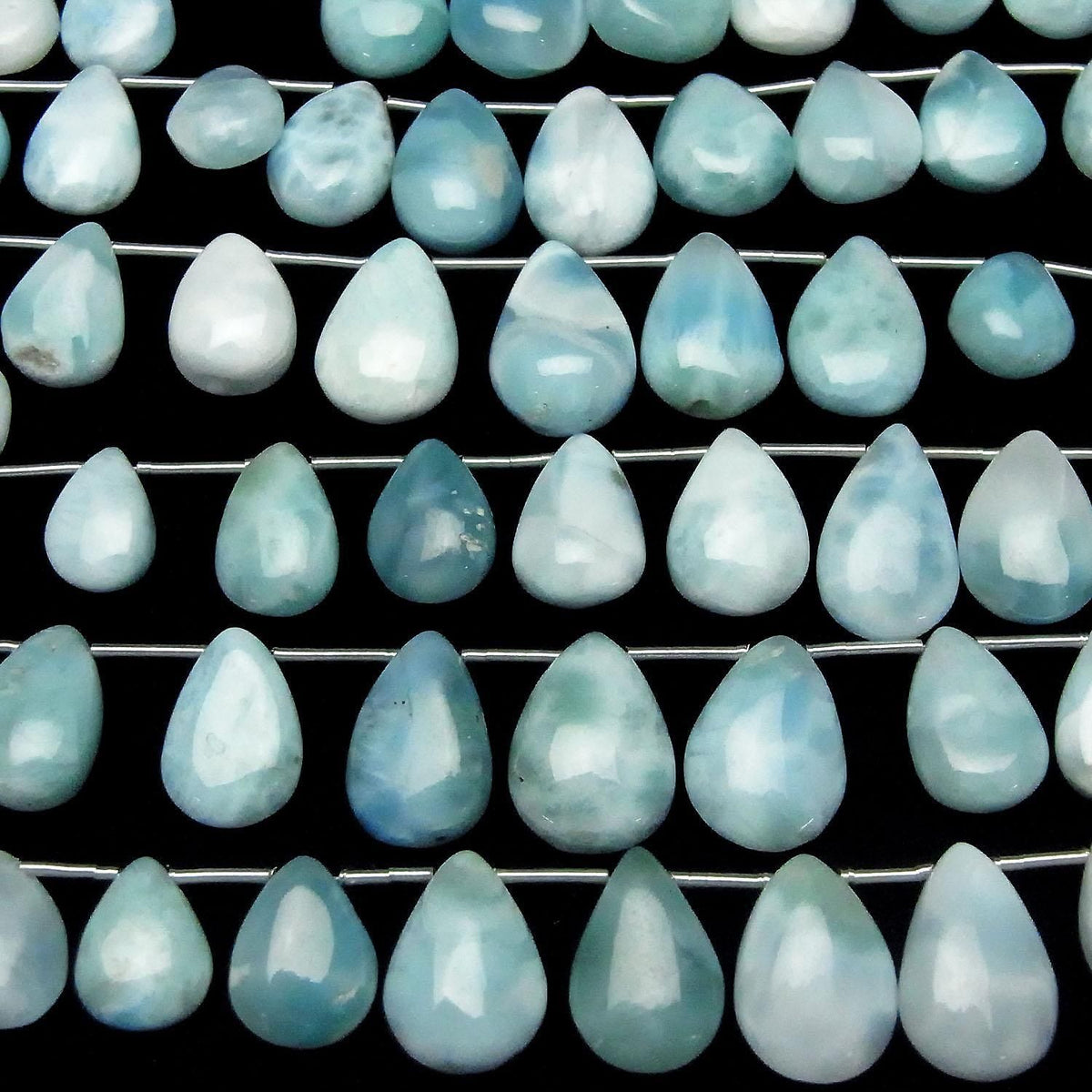 Larimar Pectolite AA++ Pear shape (Smooth) half or 1strand beads (18pcs )
