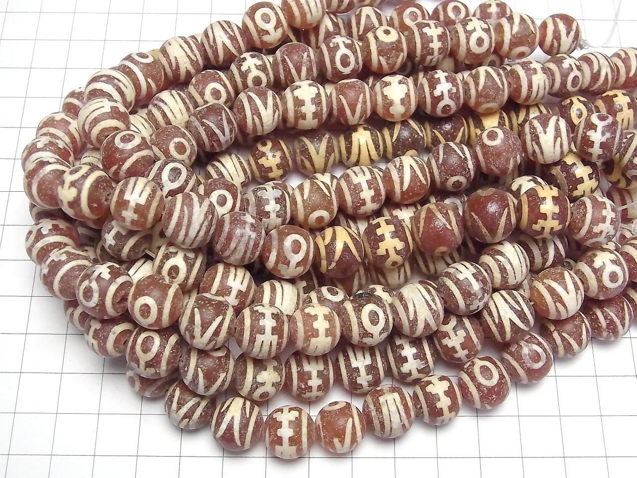 Nobleman Dzi Bead (Kijin Tenju) Round 12mm Red-Brown Half or 1strand beads Bead (approx. 11 inches/27 cm)