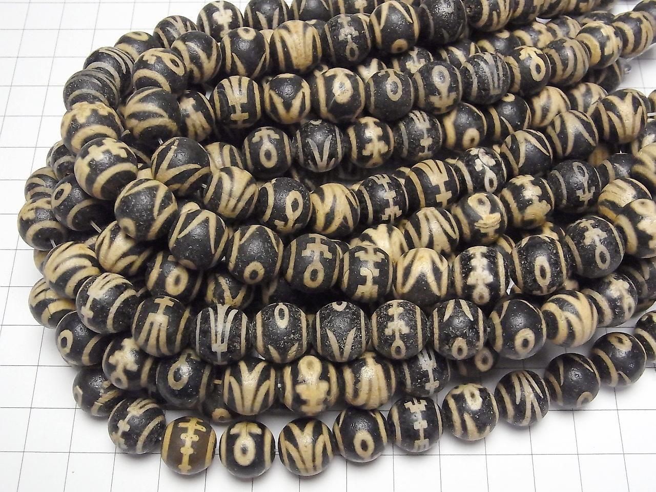 Nobleman Dzi Bead (Kijin Tenju) Round 12mm Black Half or 1strand beads (approx. 11 inches/27 cm)