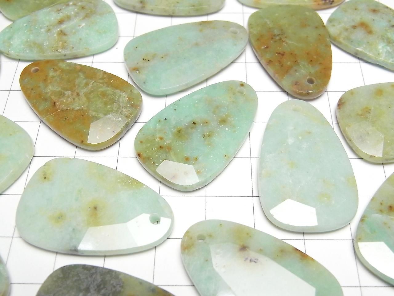 African Turquoise Flat Faceted Nugget 33x21mm 2pcs
