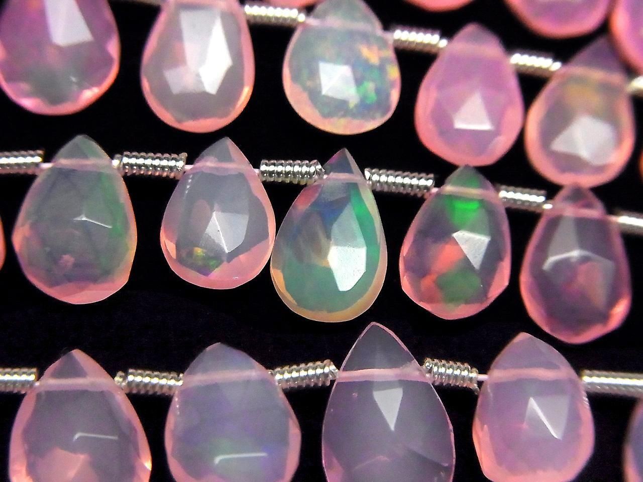Ethiopian pink color Opal Pear shape faceted briolet half or 1strand beads (approx. 7 inches/18 cm)