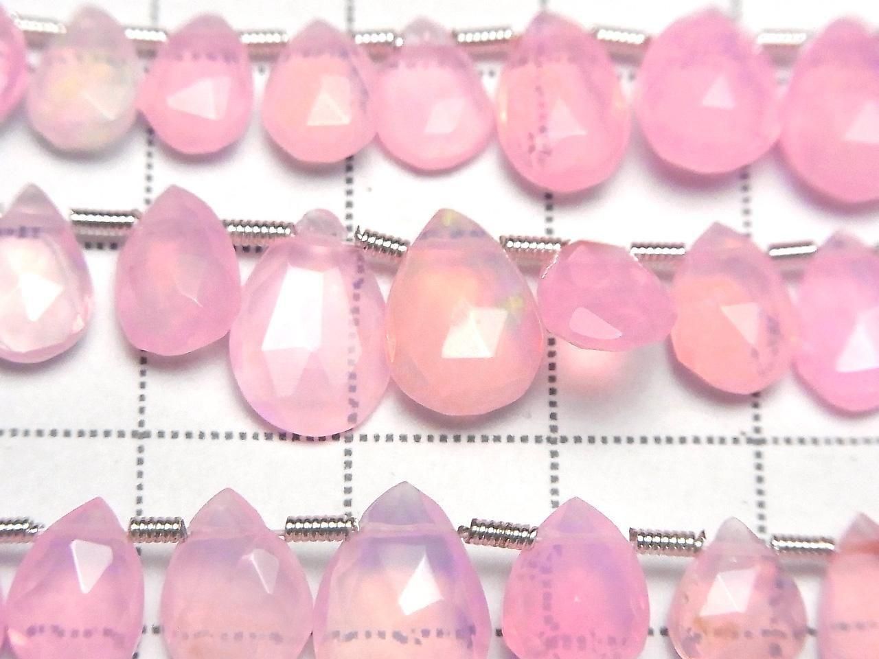 Ethiopian pink color Opal Pear shape faceted briolet half or 1strand beads (approx. 7 inches/18 cm)