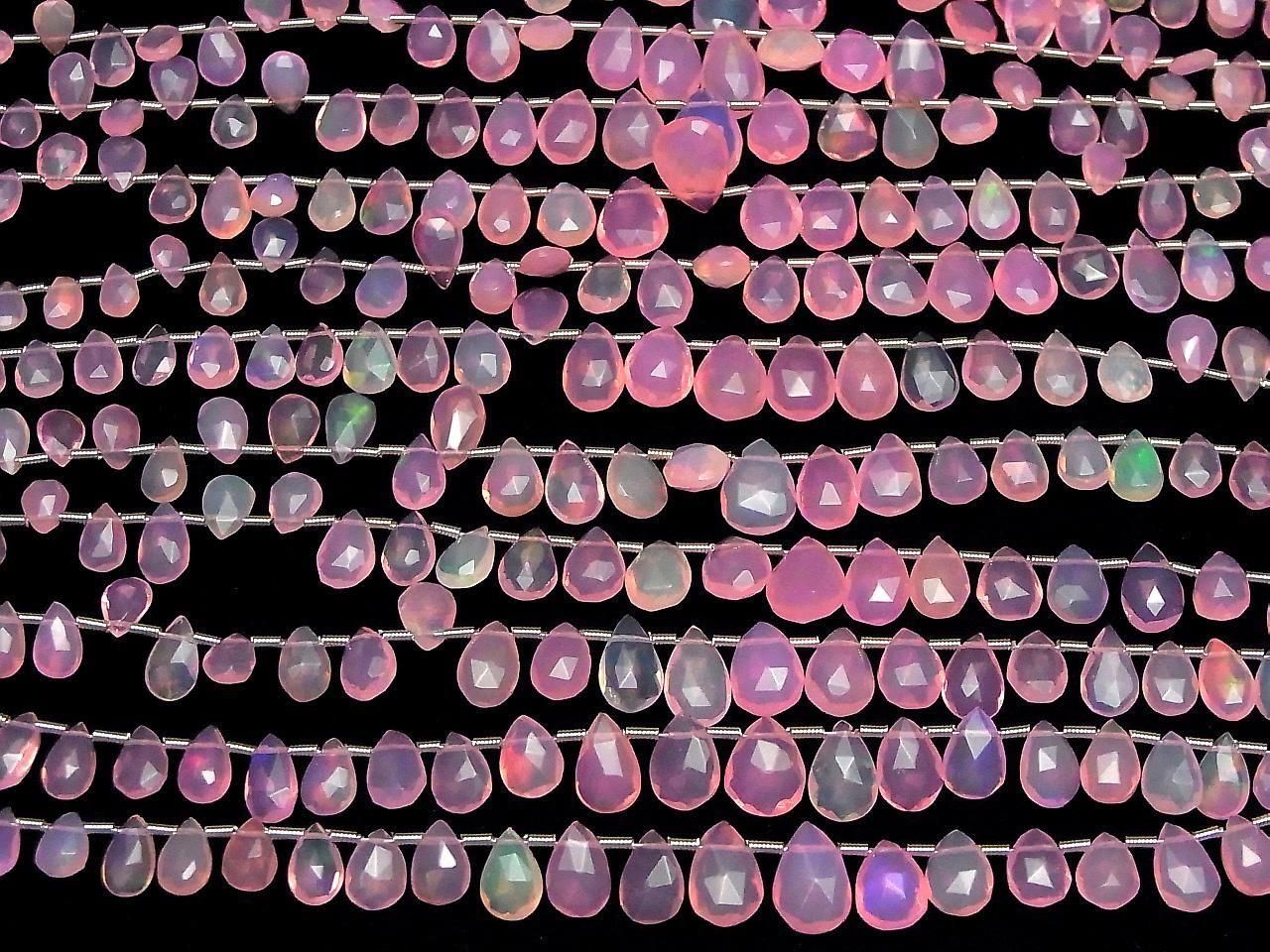 Ethiopian pink color Opal Pear shape faceted briolet half or 1strand beads (approx. 7 inches/18 cm)