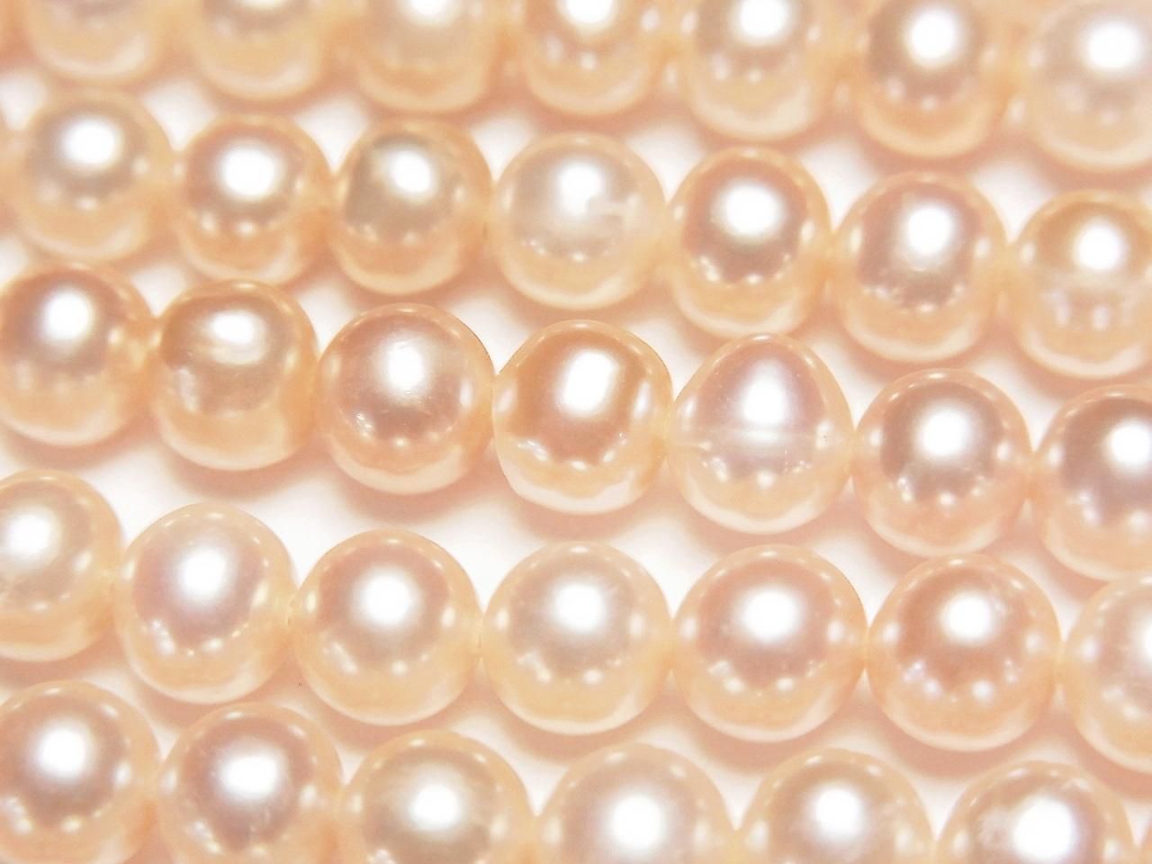 Fresh Water Pearls AA++ Potato 5.5-6mm Natural Color Orange Pink 1strand beads Beads (approx. 15 inch/37 cm)