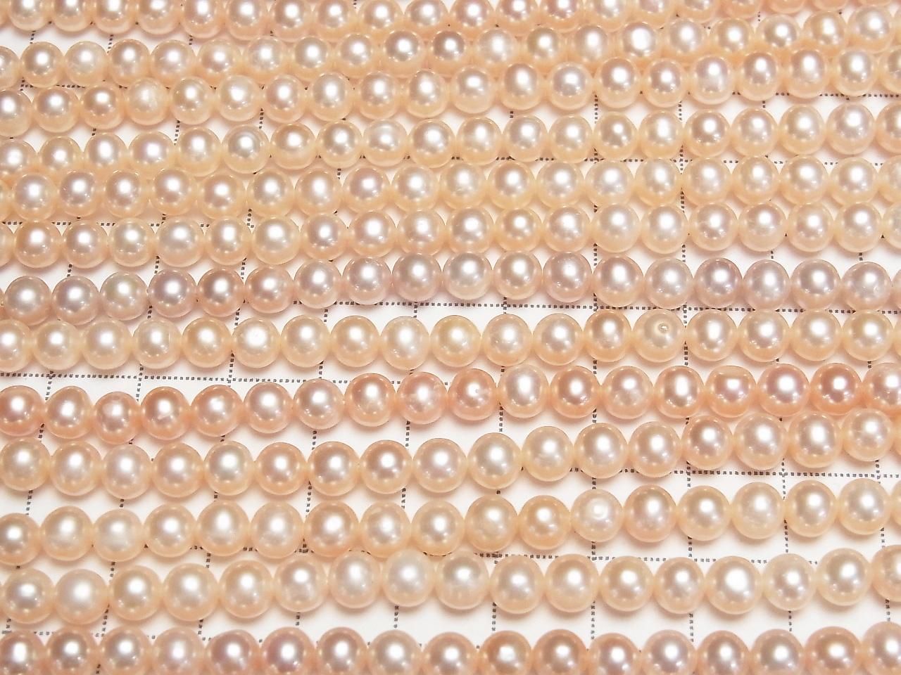 Fresh Water Pearls AA++ Potato 5.5-6mm Natural Color Orange Pink 1strand beads Beads (approx. 15 inch/37 cm)