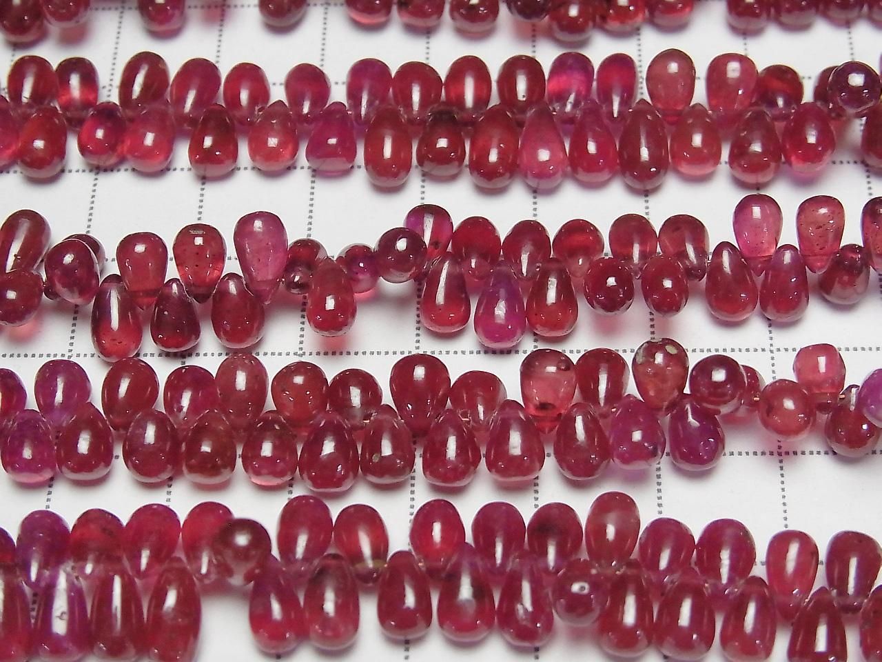 High Quality Ruby AAA- Drop (Smooth) half or 1strand beads (aprx.7inch/18cm)