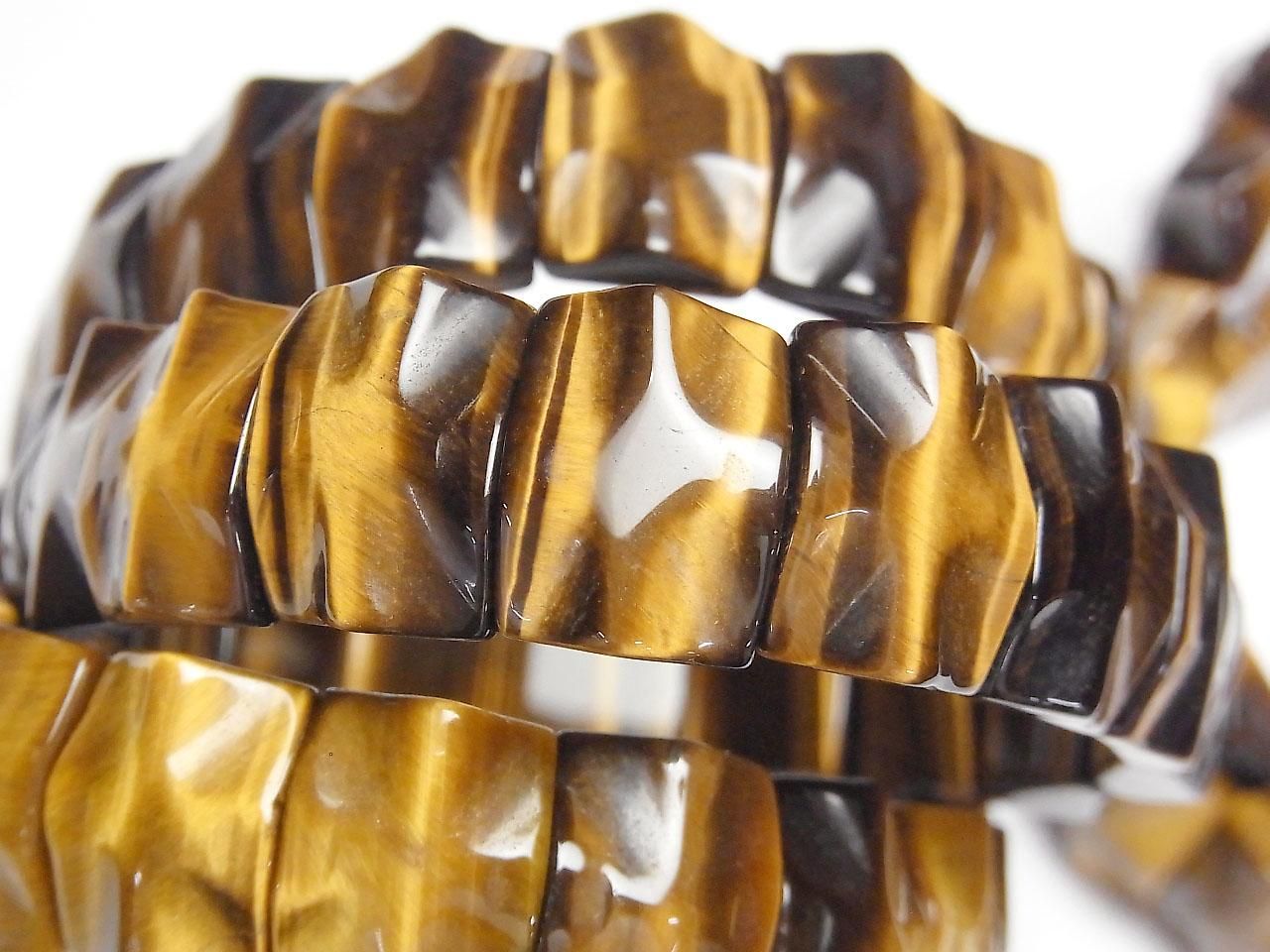 Yellow Tiger's Eye AAA- 2-Hole Rectangle Wave Cut 16x12mm 1strand beads (Bangle Bracelet)