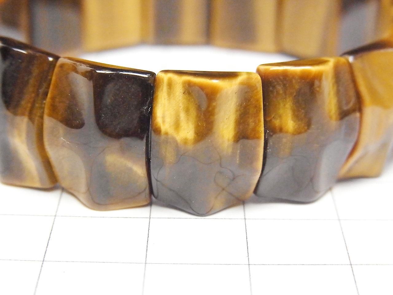 Yellow Tiger's Eye AAA- 2-Hole Rectangle Wave Cut 16x12mm 1strand beads (Bangle Bracelet)