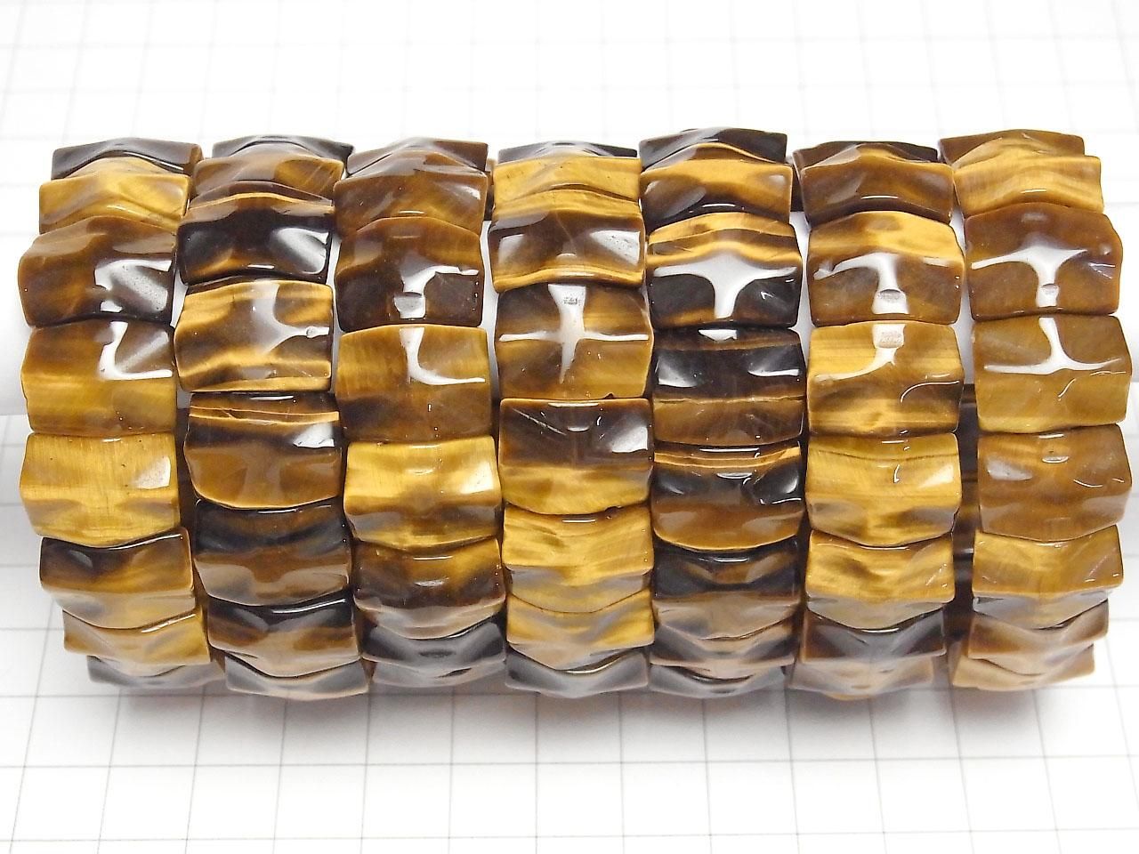 Yellow Tiger's Eye AAA- 2-Hole Rectangle Wave Cut 16x12mm 1strand beads (Bangle Bracelet)