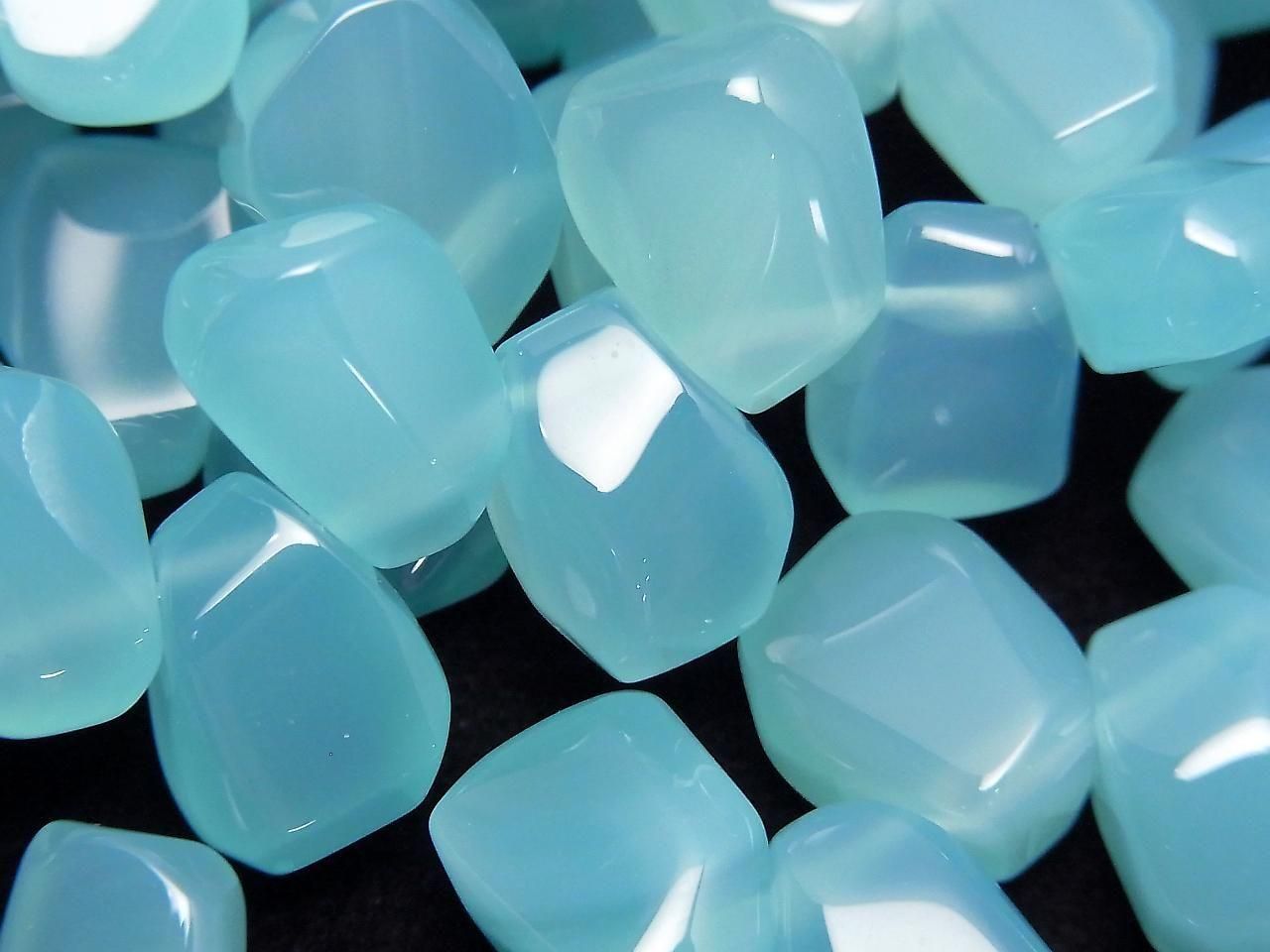 Sea Blue Chalcedony AAA- Faceted Nugget Top Side Drilled Hole half or 1strand beads (aprx.7inch/18cm)