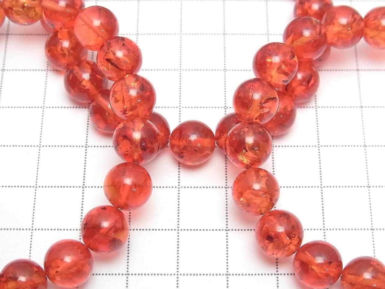 Amber cracked Red-Orange Round 10mm 1strand beads (bracelet)