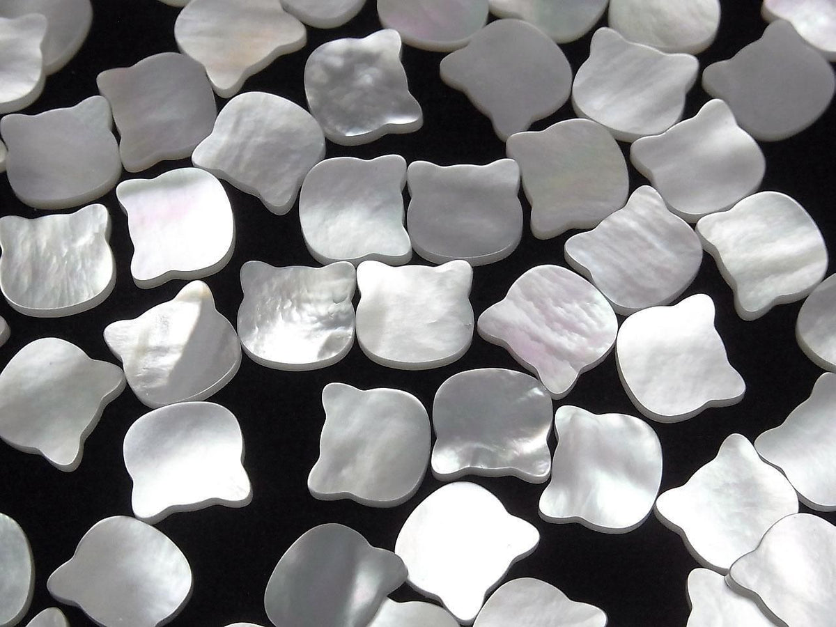 High Quality white shell (silver-lip oyster) AAA Loose Stone Cat Motif 10x10mm 4pcs