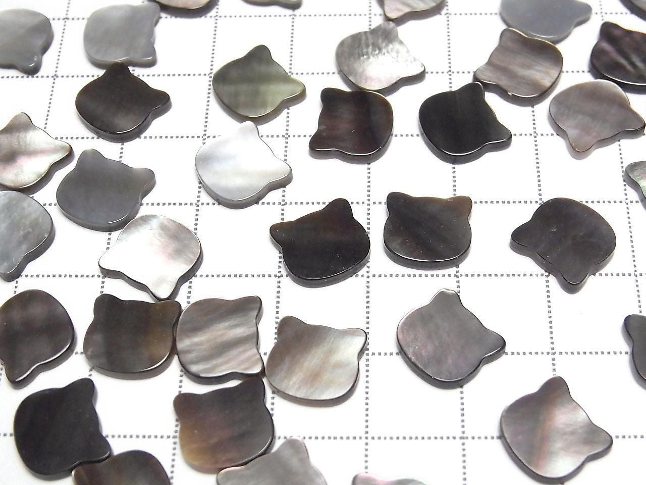 Black Shell (Black-lip Oyster) AAA Loose Stone Cat Motif 10x10mm 4pcs