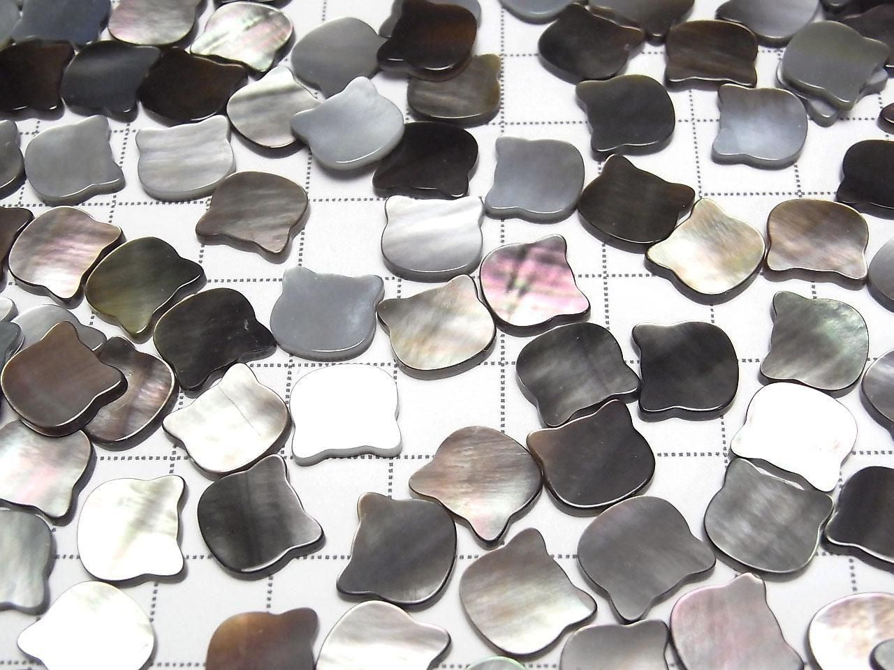 Black Shell (Black-lip Oyster) AAA Loose Stone Cat Motif 10x10mm 4pcs