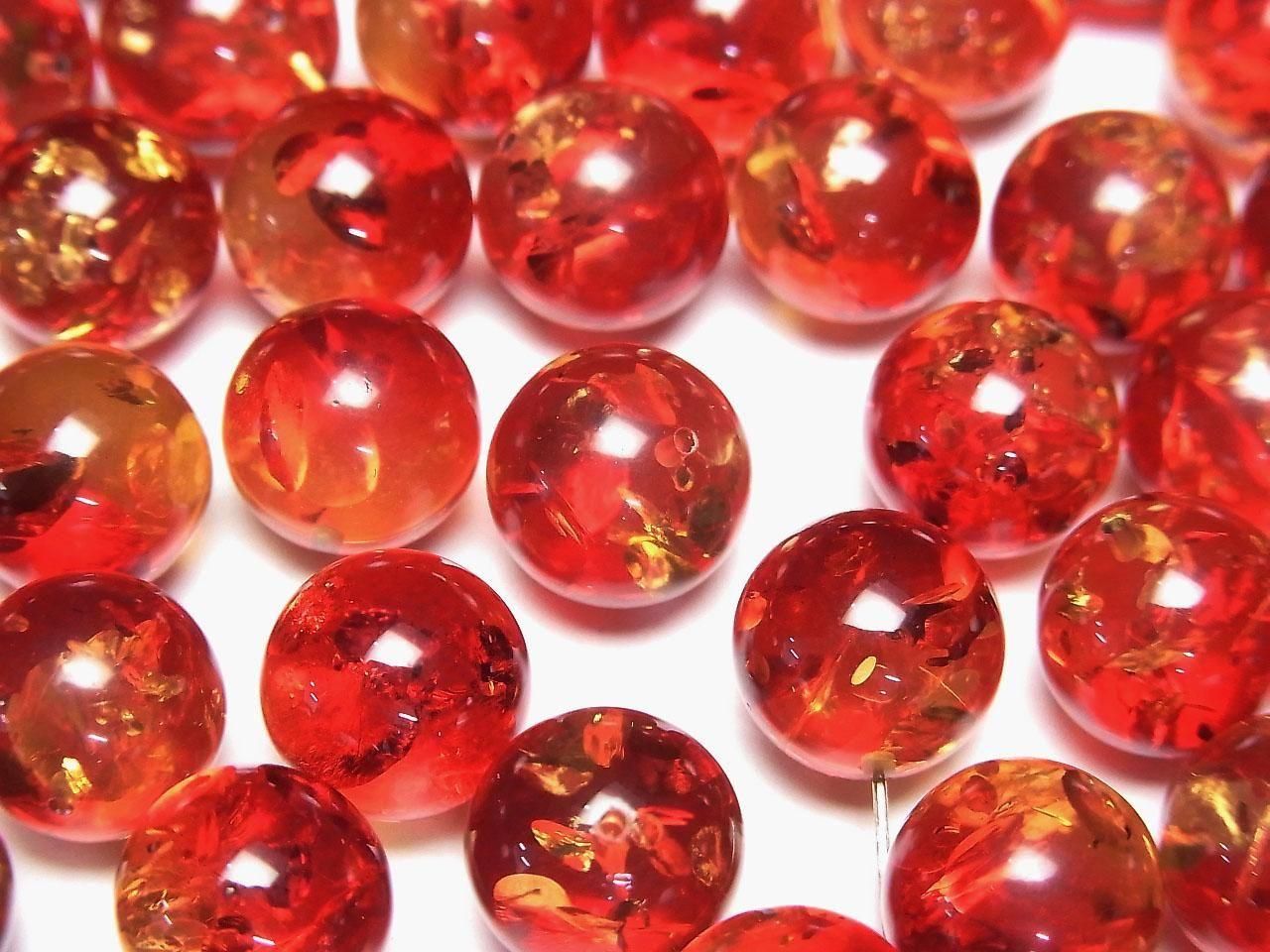 Amber cracked Red x Yellow half-drilled Round 9mm hole 2 pcs