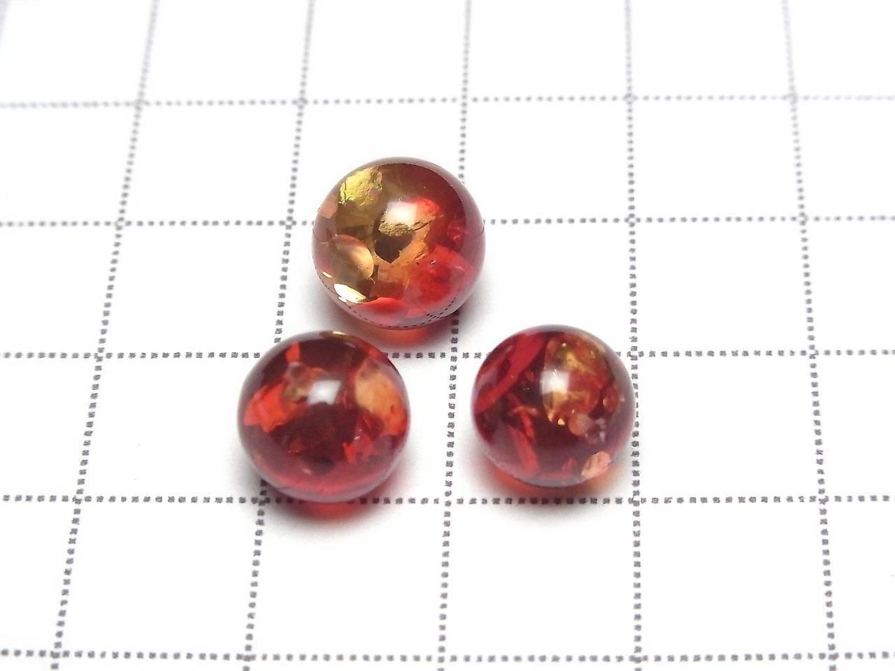 Amber cracked Red x Yellow half-drilled Round 9mm hole 2 pcs