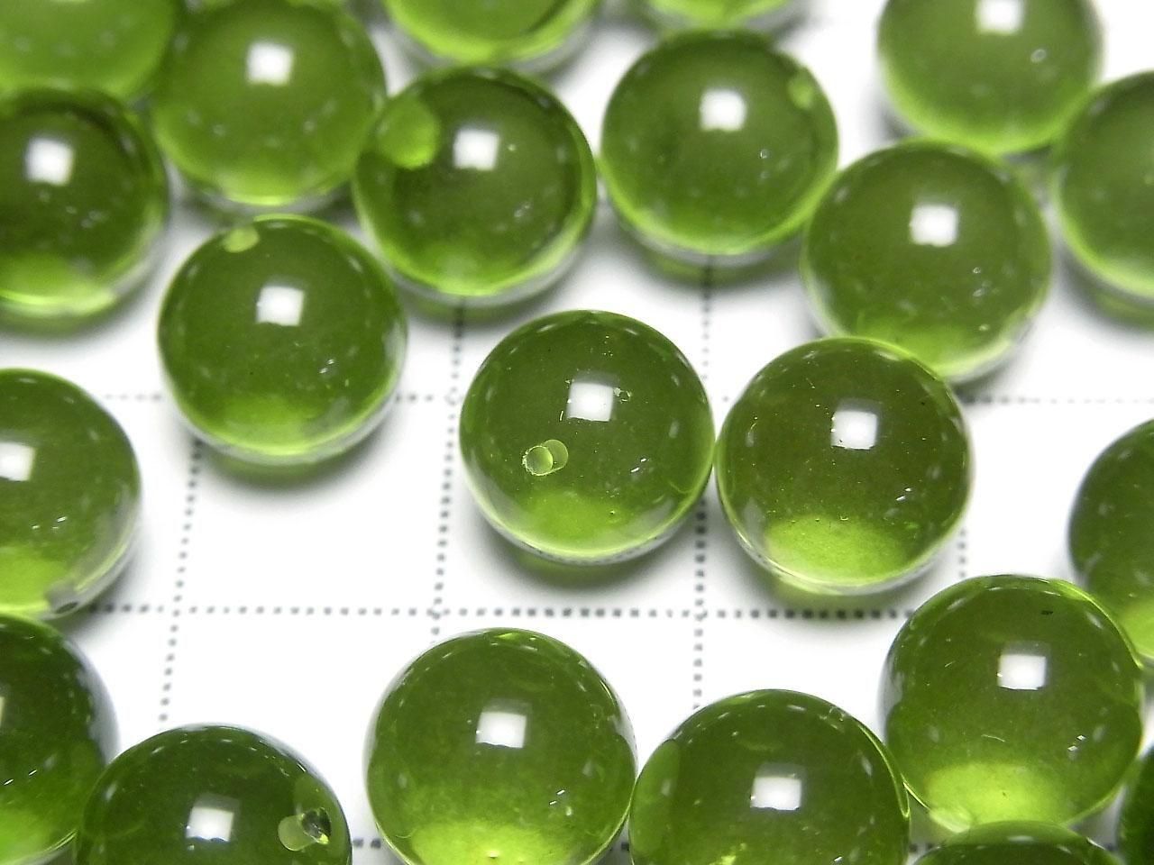 Amber Green half-drilled Round hole slightly less than 10mm 2 pcs