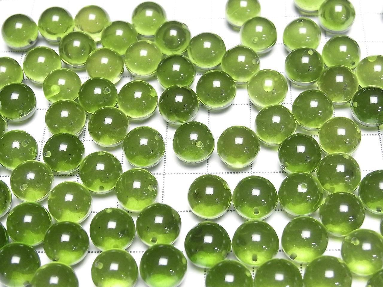 Amber Green half-drilled Round hole slightly less than 10mm 2 pcs