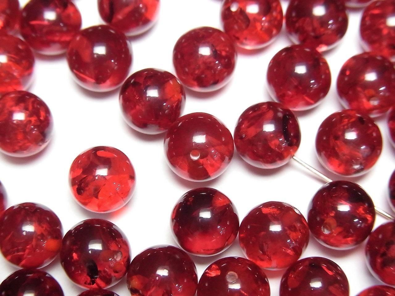 Amber cracked Red half-drilled Round 8mm hole 2 pcs