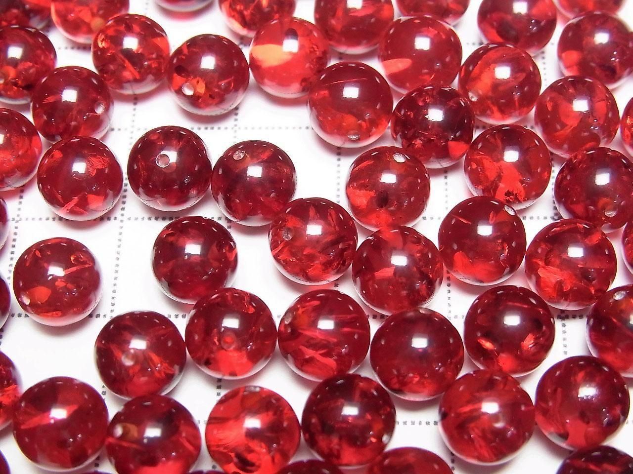Amber cracked Red half-drilled Round 8mm hole 2 pcs