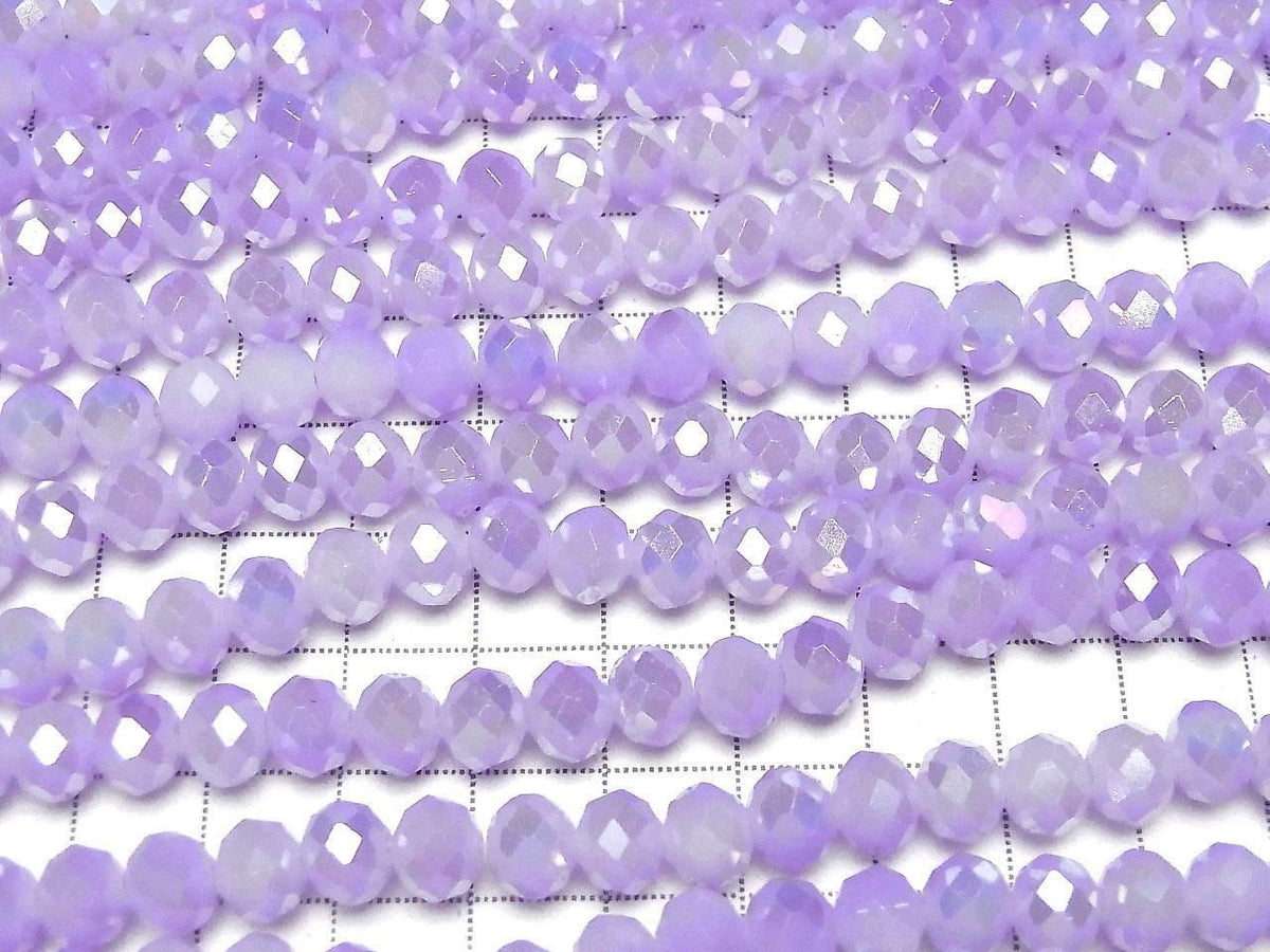 Glass Beads Faceted Button Rondelle 7.5x7.5x6mm Milky Purple Silver-AB 1strand beads (approx. 14inch/35cm)