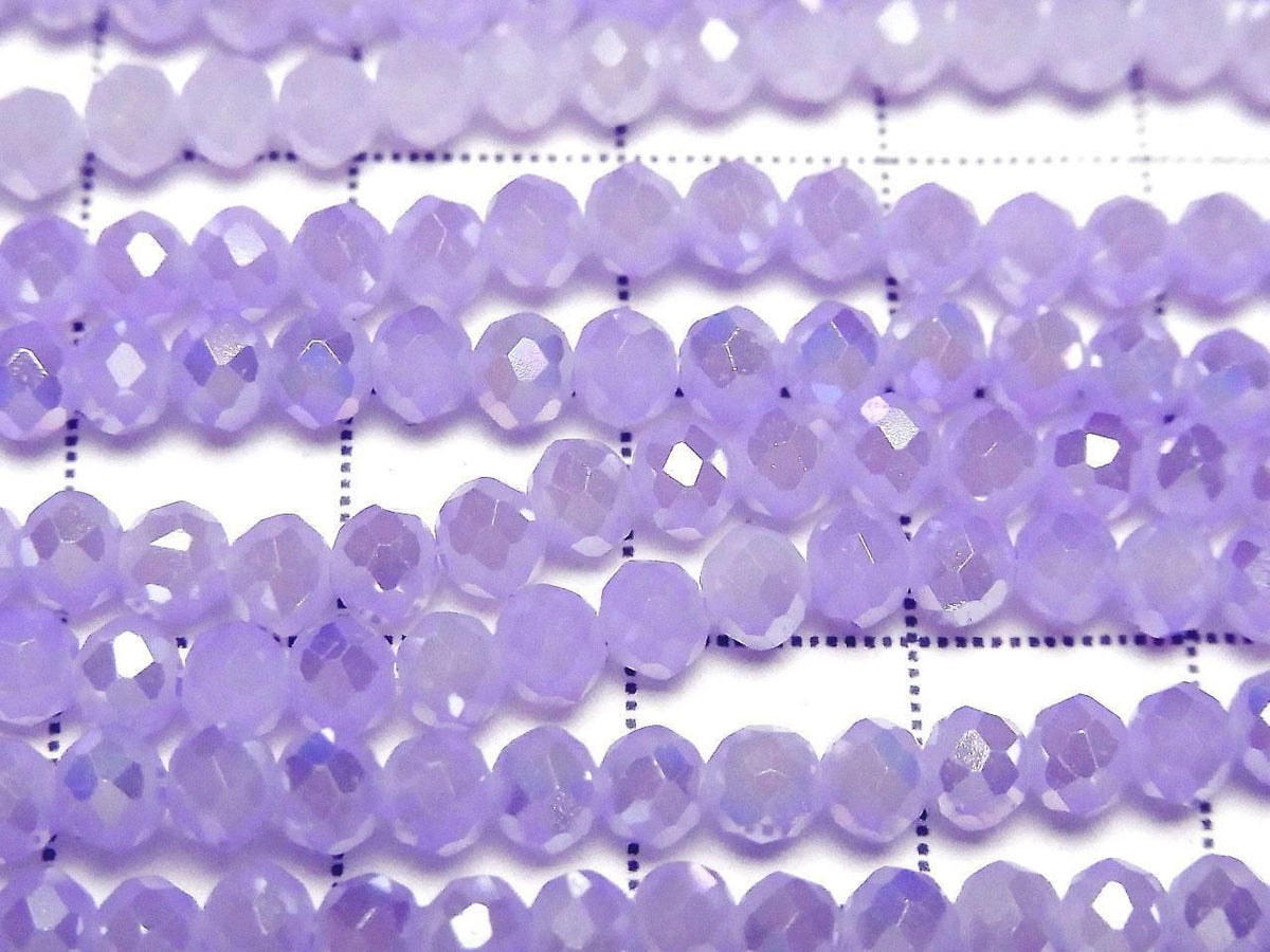 Glass Beads Faceted Button Rondelle 4x4x3mm Milky Purple Silver-AB 1strand beads (approx. 14inch/35cm)