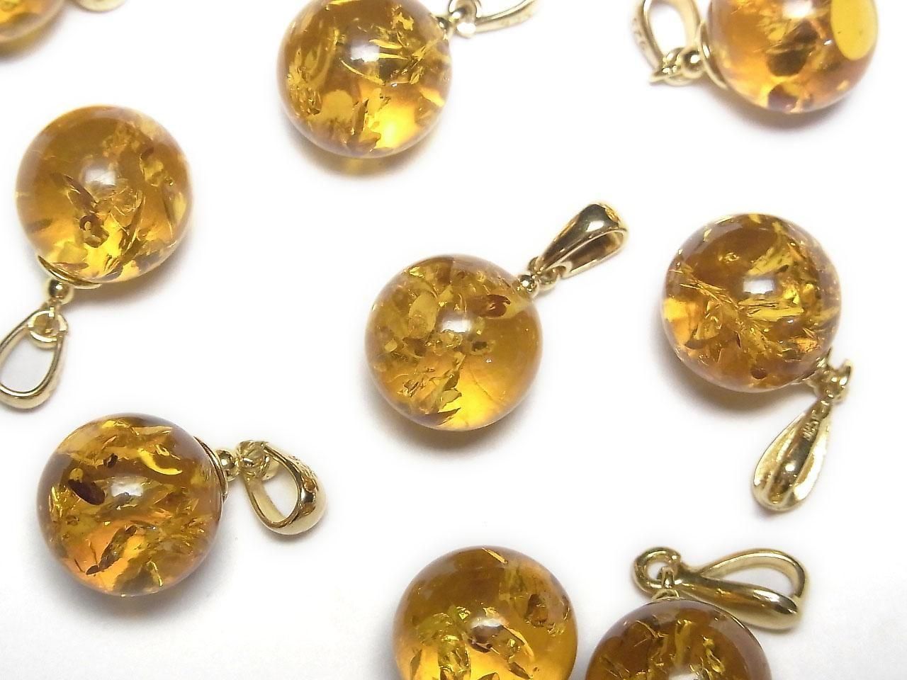 Amber (Yellow) Round 11mm Pendant 18KGP 1pc