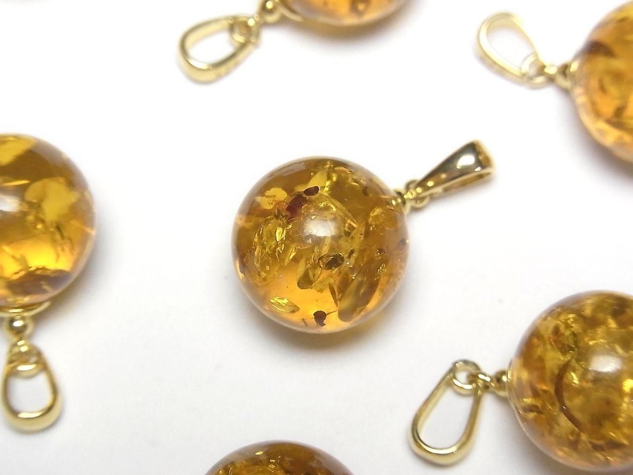 Amber (Yellow) Round 13mm Pendant 18KGP 1pc