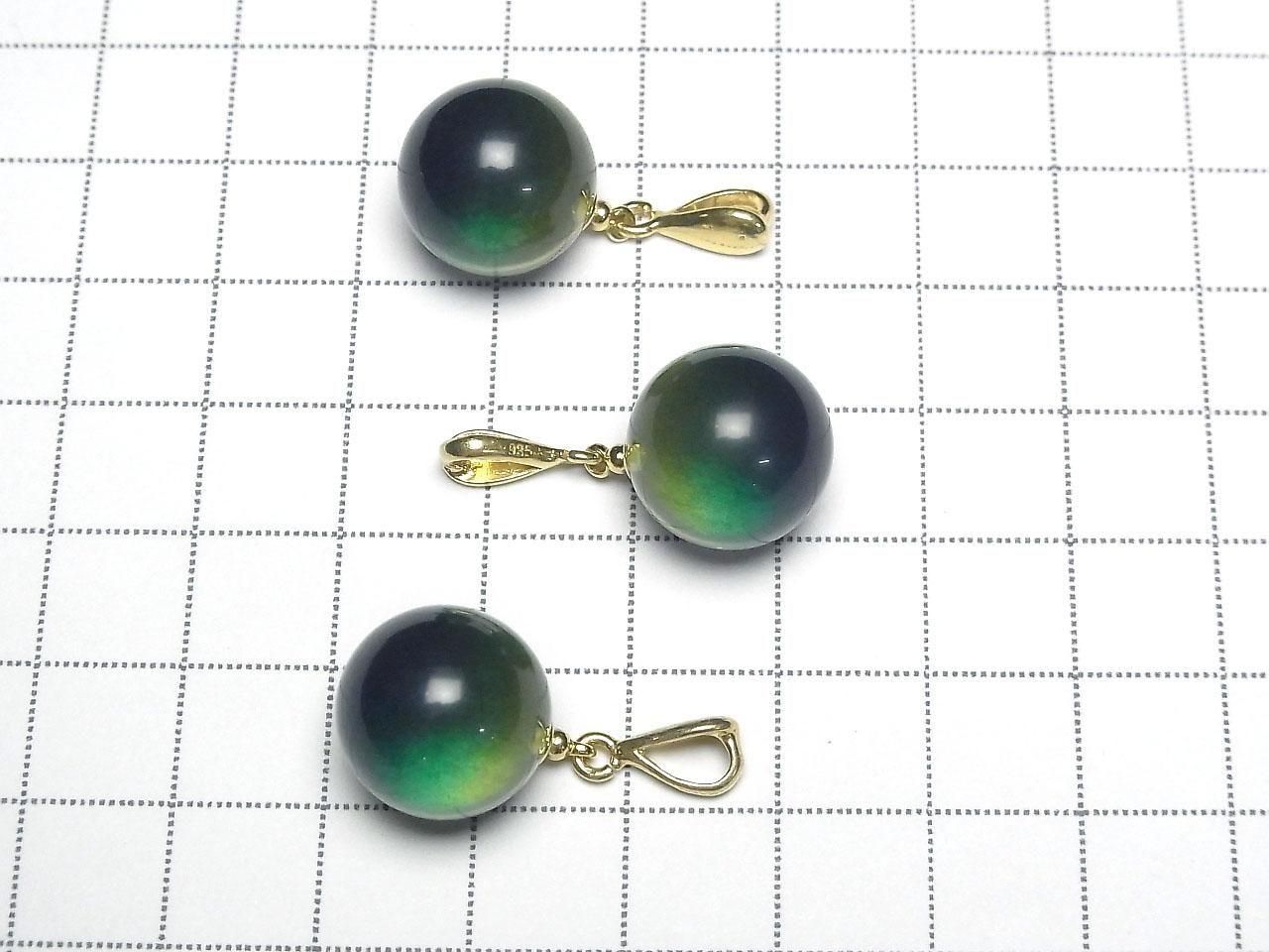 Amber Blue-Green Round 14mm pendant 18KGP 1pc